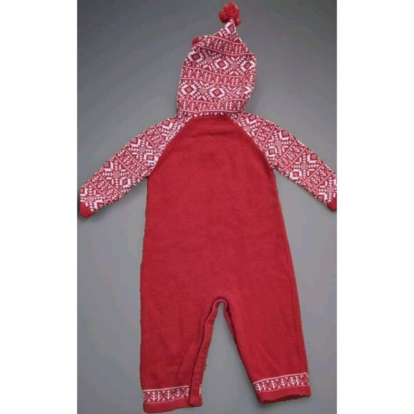 HANNA ANDERSSON SWEATER-KNIT HOODED RED NORDIC SNOWFLAKE ROMPER - SZ 80/18-24MOS - Picture 2 of 7
